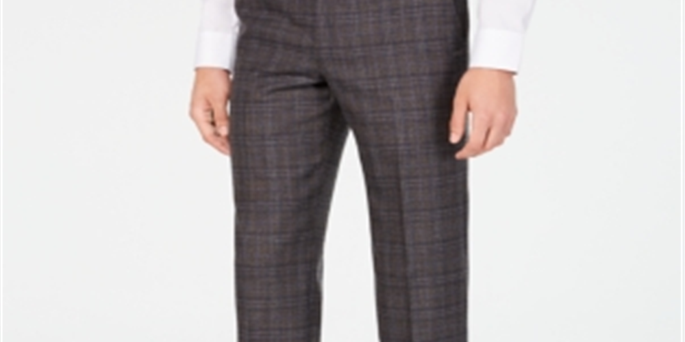 Michael Kors Men's Classic/Regular Fit Airsoft Stretch Brown/Blue Plaid Suit Pants - Size 32X30