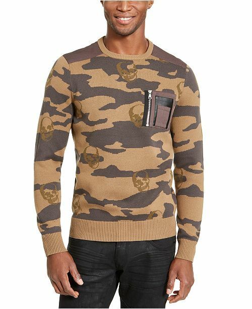 Inc Mens Brown Camouflage Crew Neck Classic Fit Cotton Sweater 3XL