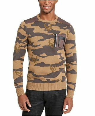 Inc Mens Brown Camouflage Crew Neck Classic Fit Cotton Sweater 3XL