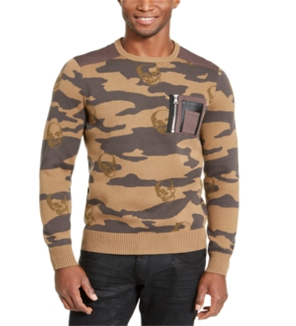Inc Mens Brown Camouflage Crew Neck Classic Fit Cotton Sweater 3XL