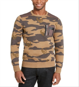 Inc Mens Brown Camouflage Crew Neck Classic Fit Cotton Sweater 3XL