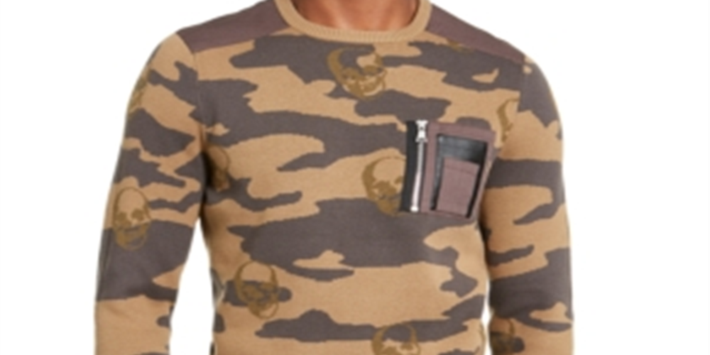 Inc Mens Brown Camouflage Crew Neck Classic Fit Cotton Sweater 3XL