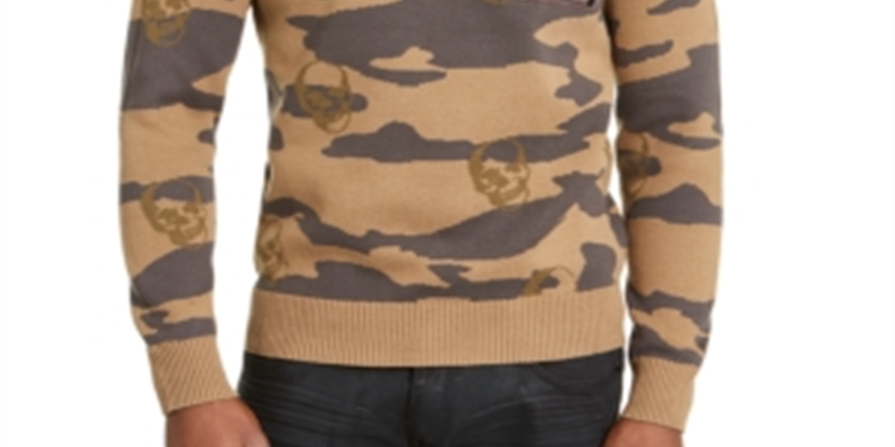 Inc Mens Brown Camouflage Crew Neck Classic Fit Cotton Sweater 3XL