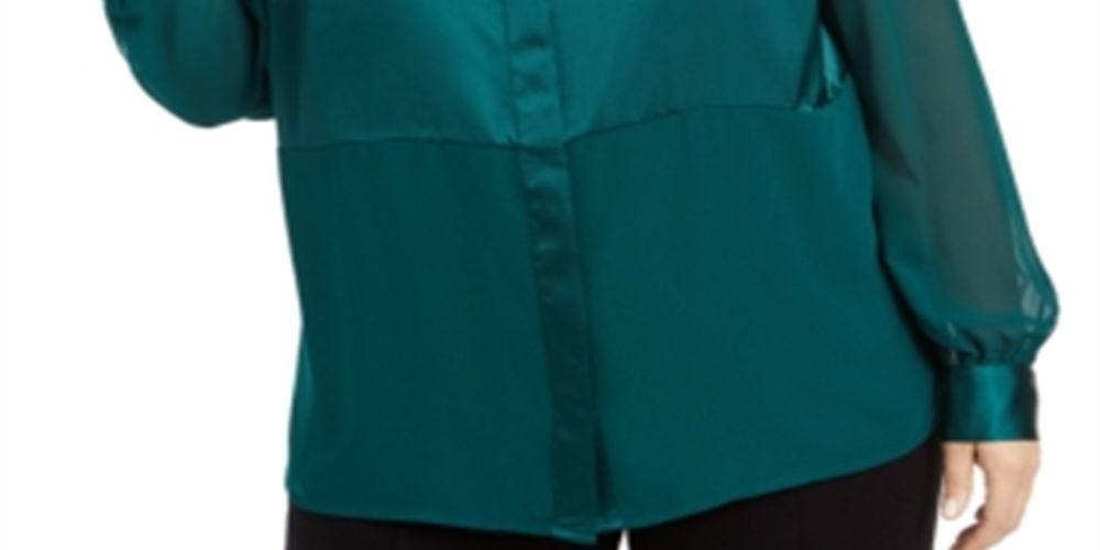 Alfani Plus Size Satin Mixed-Media Top True Emerald Green Size 1X