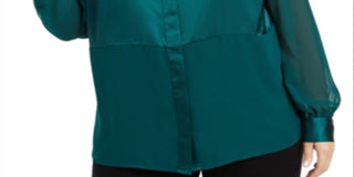Alfani Plus Size Satin Mixed-Media Top True Emerald Green Size 1X