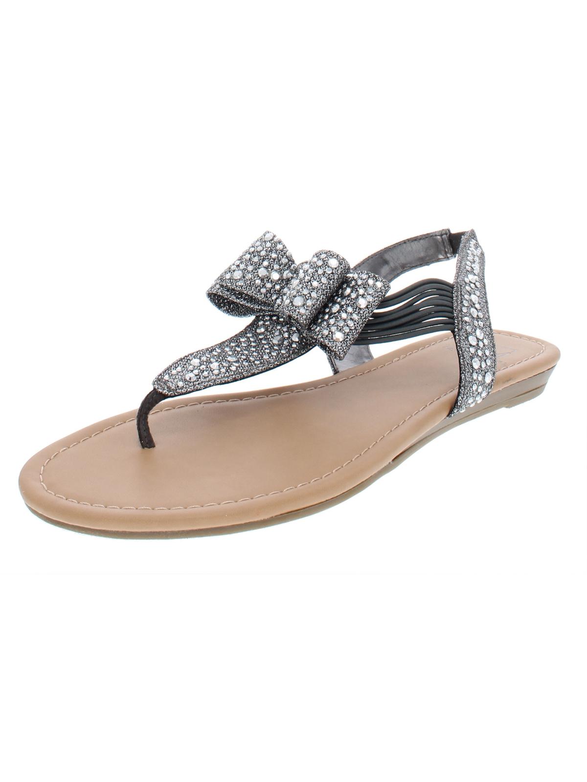 Material Girl Women's Shayleen Open Toe Casual T-Strap Sandals -Silver- Size 7.5 M