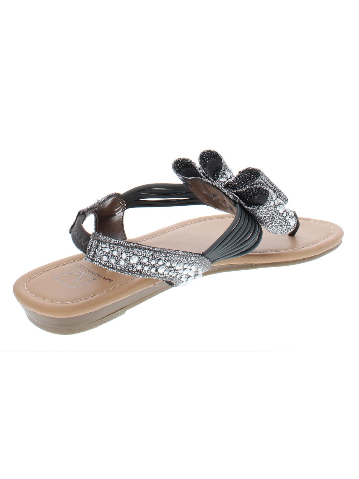 Material Girl Women's Shayleen Open Toe Casual T-Strap Sandals -Silver- Size 7.5 M