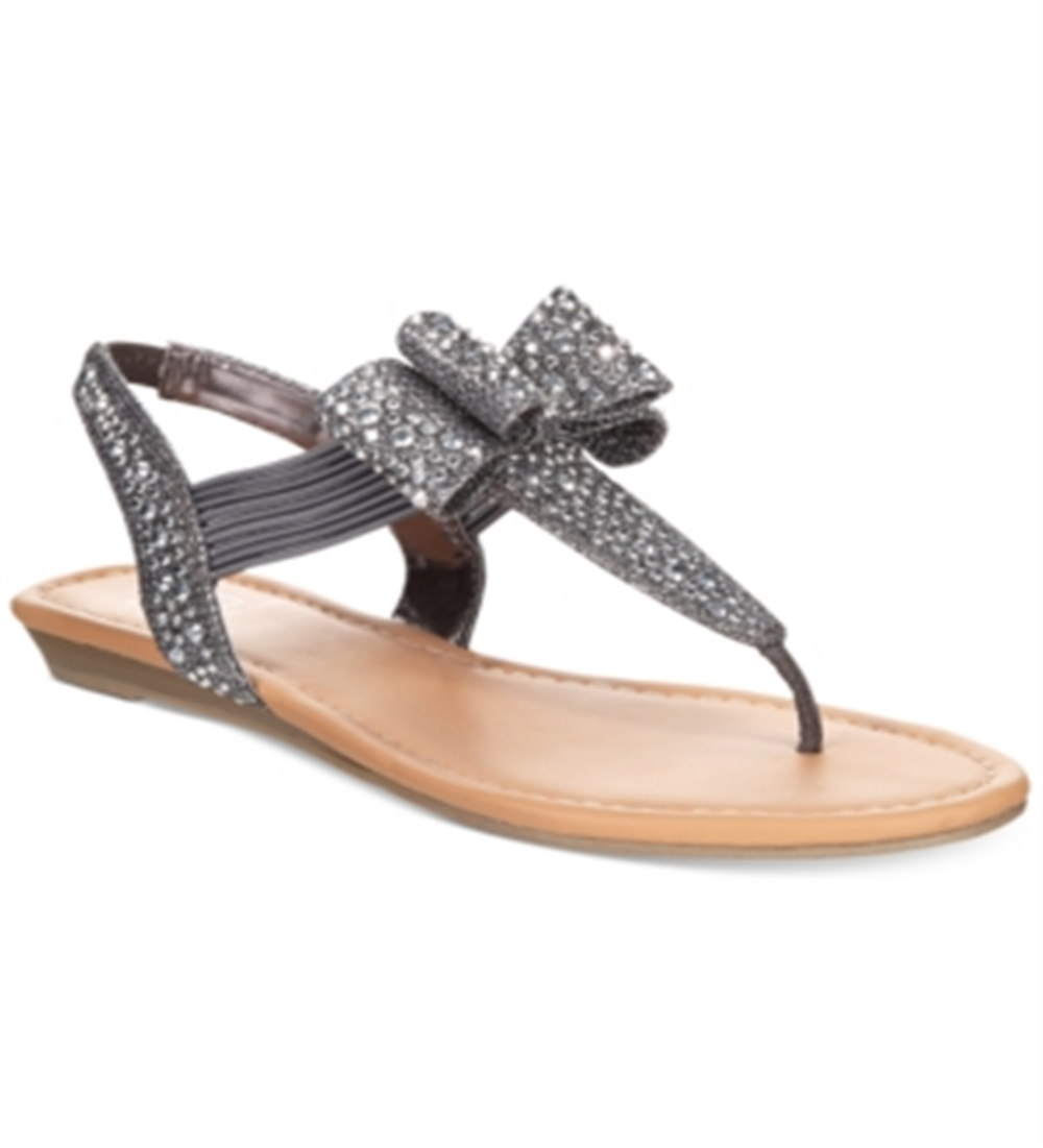 Material Girl Women's Shayleen Open Toe Casual T-Strap Sandals -Silver- Size 7.5 M