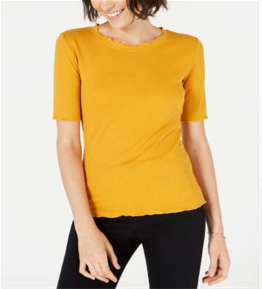 Maison Jules Crewneck Elbow-Sleeve Top Golden Poppy Yellow Size XL