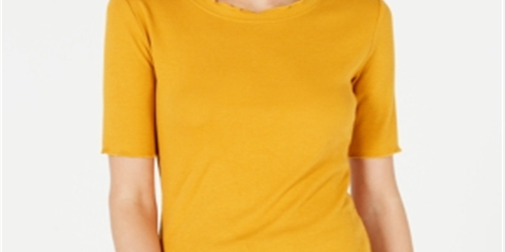 Maison Jules Crewneck Elbow-Sleeve Top Golden Poppy Yellow Size XL