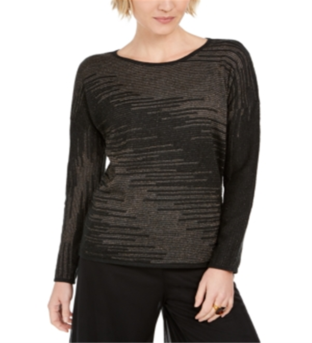 JM Collection Women's  Metallic-Knit Top  Deep Black Size XS
