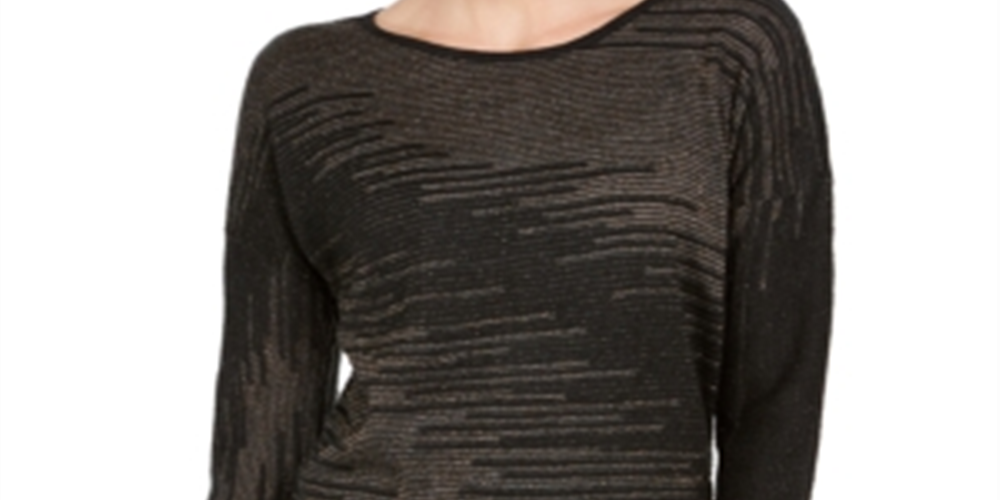 JM Collection Women's  Metallic-Knit Top  Deep Black Size XS
