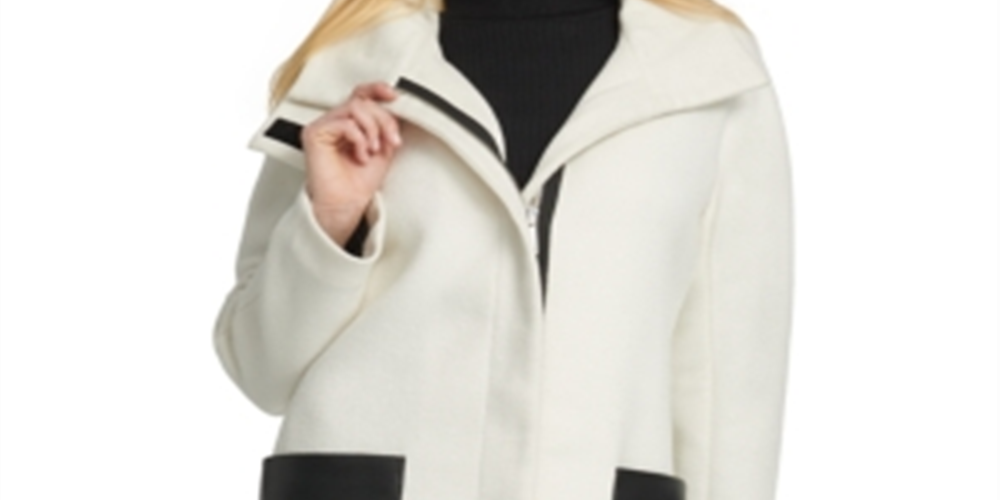 DKNY Women's Block Zip up Coat White Size Large