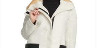DKNY Women's Block Zip up Coat White Size Large
