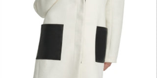 DKNY Women's Block Zip up Coat White Size Large