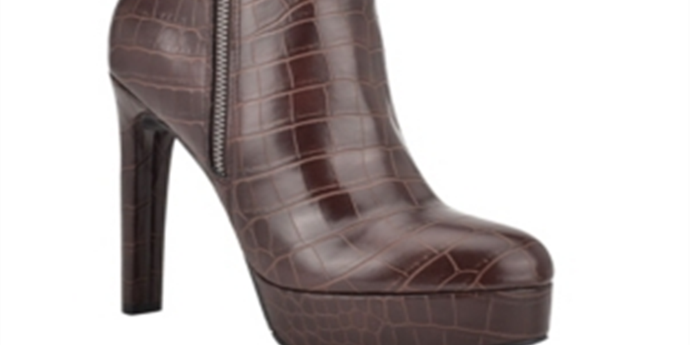 GUESS Womens Dejah 2 Faux Leather Platform Ankle Boots Brown 10 M