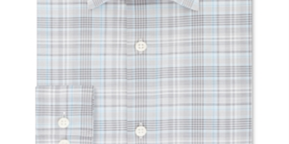 Michael Kors Men's Classic Regular Fit Non Iron Airsoft Performance Stretch Plaid Dress Shirt Grey Size XL