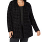 Alfani Women's Plus Eyelash Yarn Printed Cardigan Sweater Black Size 0X