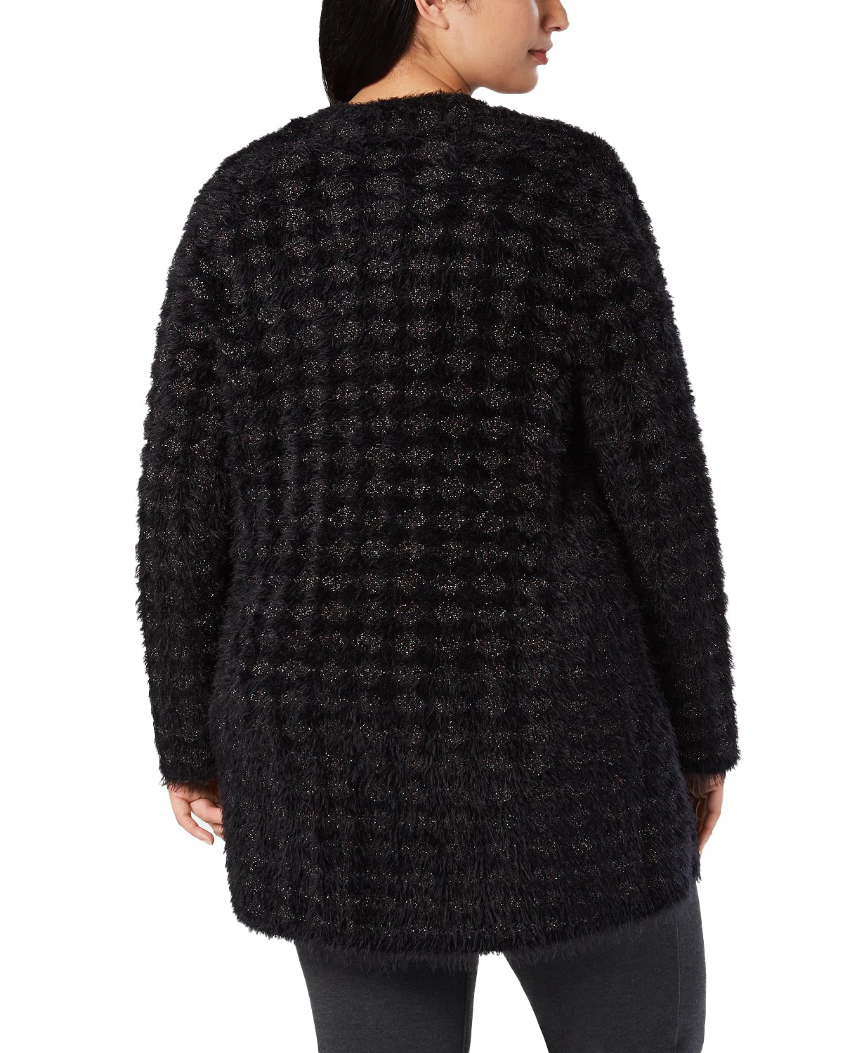 Alfani Women's Plus Eyelash Yarn Printed Cardigan Sweater Black Size 0X