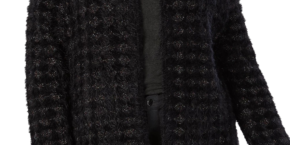 Alfani Women's Plus Eyelash Yarn Printed Cardigan Sweater Black Size 0X