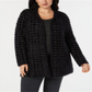 Alfani Women's Plus Eyelash Yarn Printed Cardigan Sweater Black Size 0X