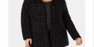 Alfani Women's Plus Eyelash Yarn Printed Cardigan Sweater Black Size 0X