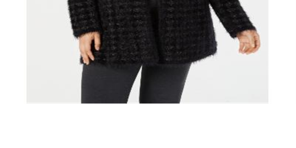 Alfani Women's Plus Eyelash Yarn Printed Cardigan Sweater Black Size 0X
