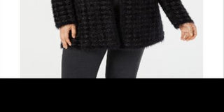 Alfani Women's Plus Eyelash Yarn Printed Cardigan Sweater Black Size 0X