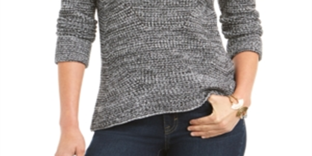 Style & Co Women's Crewneck Marled Sweater Black Size M