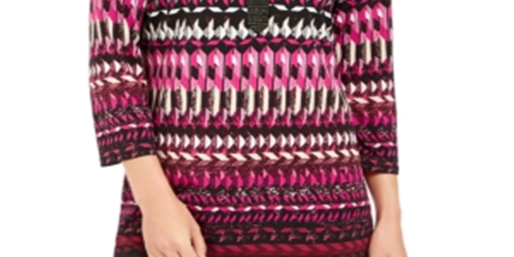 Jm Collection Petite Printed Tunic Geo Beat Pink Size Large