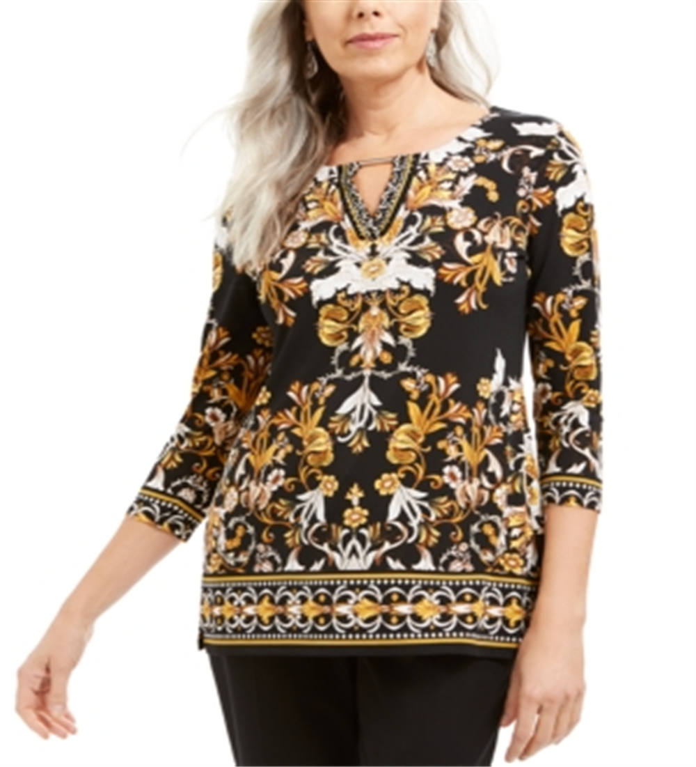 JM Collection Women's Keyhole Tunic Black Size PP