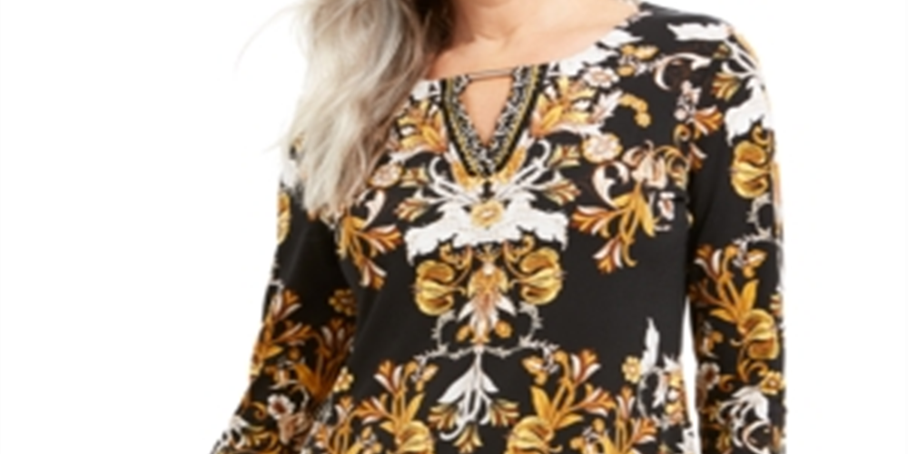 JM Collection Women's Keyhole Tunic Black Size PP