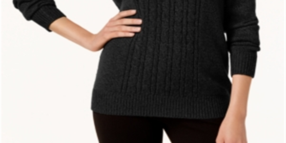 Karen Scott Women's Button-Trim Mock-Neck Sweater Marl Black Size XL