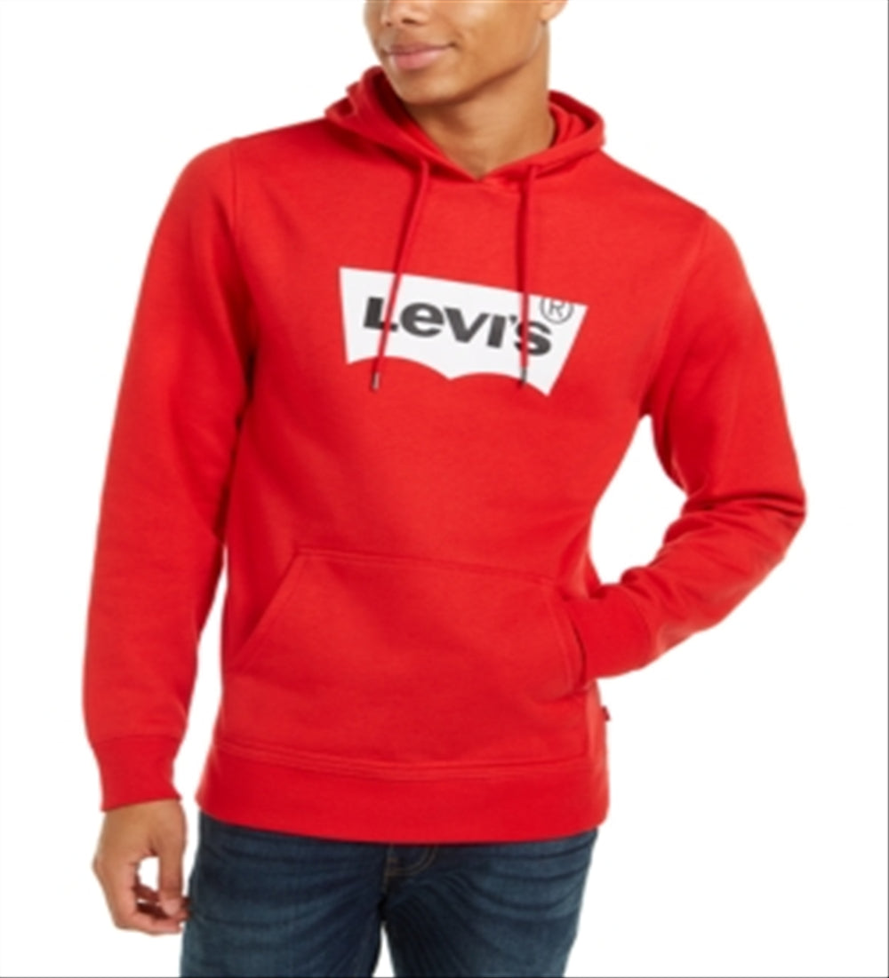 Levi's Men's Burndlen Fleece Logo Hoodie Red Size Medium