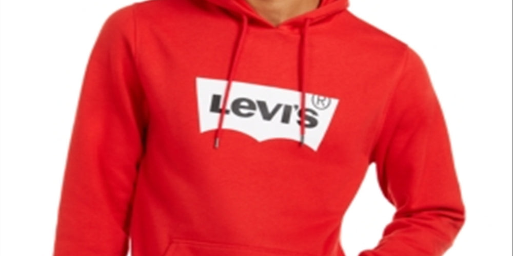 Levi's Men's Burndlen Fleece Logo Hoodie Red Size Medium