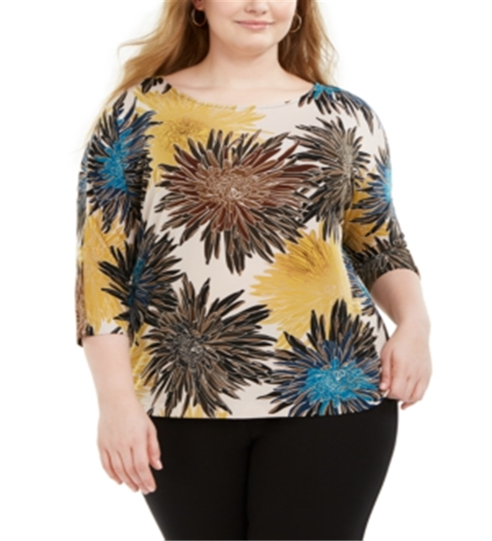 Alfani Women's Plus Printed Dolman Sleeve Top Yellow Size 2X