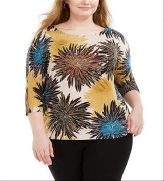 Alfani Women's Plus Printed Dolman Sleeve Top Yellow Size 2X
