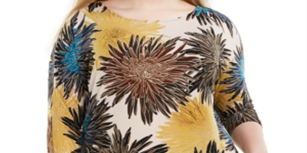 Alfani Women's Plus Printed Dolman Sleeve Top Yellow Size 2X