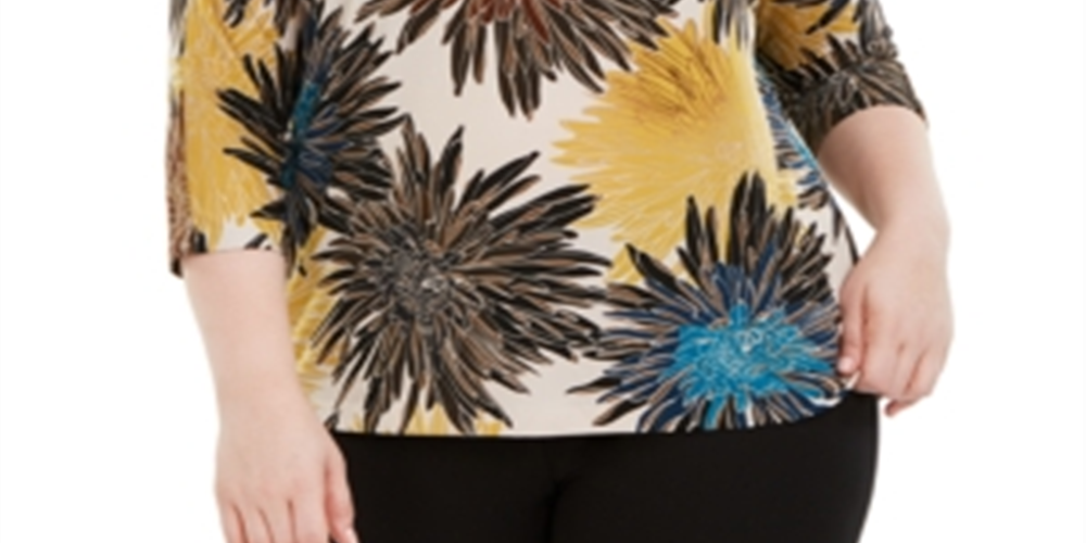 Alfani Women's Plus Printed Dolman Sleeve Top Yellow Size 2X
