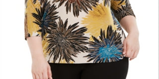 Alfani Women's Plus Printed Dolman Sleeve Top Yellow Size 2X