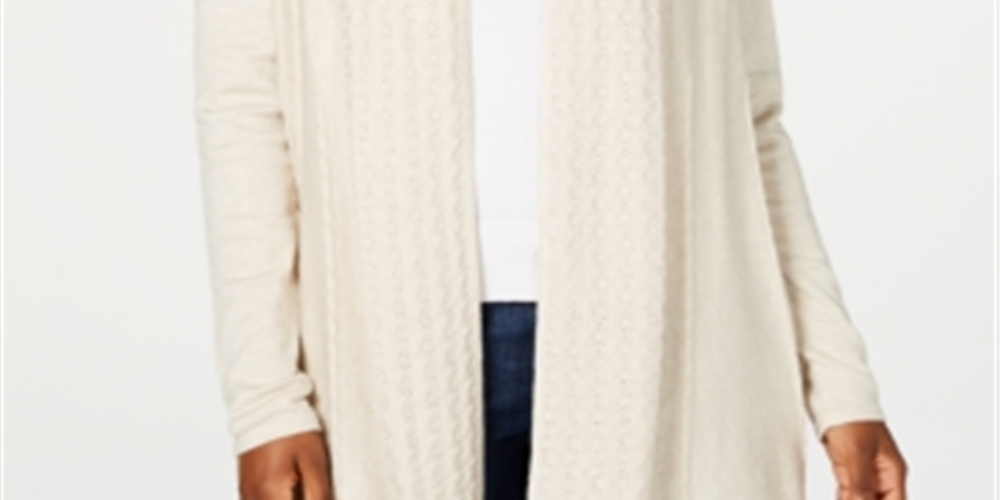 Karen Scott Women's Open-Front Cardigan  Oatmeal Heather Brown Size XS