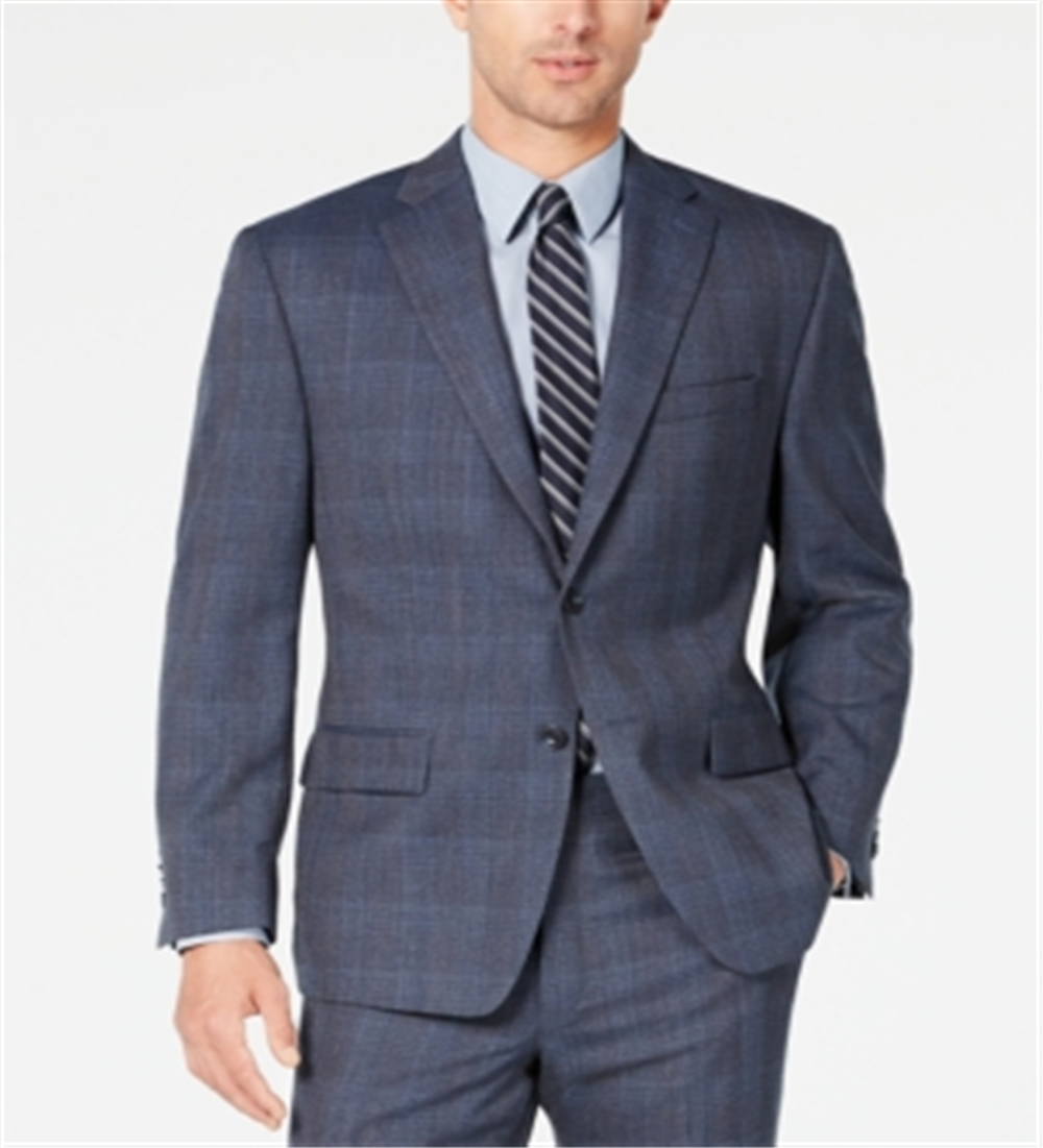 Michael Kors Men's Plaid Printed Notched Wool Blazer Navy Size 50 R