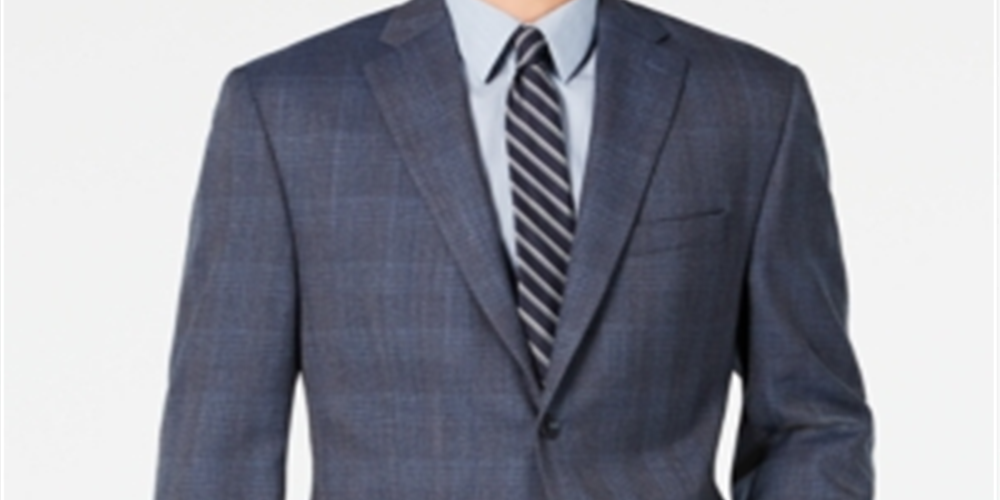 Michael Kors Men's Plaid Printed Notched Wool Blazer Navy Size 50 R