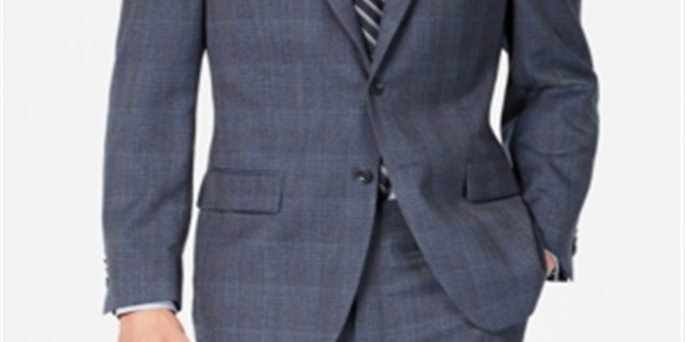 Michael Kors Men's Plaid Printed Notched Wool Blazer Navy Size 50 R