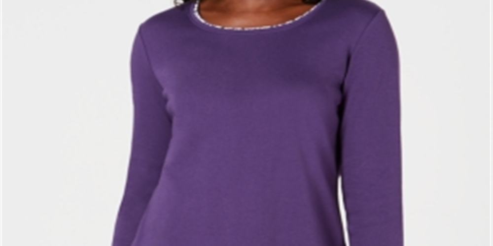 Karen Scott Women's Printed Trim Top Purple Size Petite XL