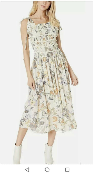 FREE PEOPLE Womens Ivory Floral Sleeveless V Neck MIDI Sheath Dress Size S