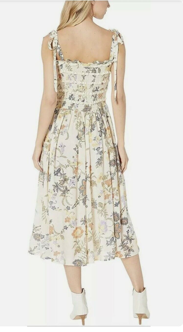 FREE PEOPLE Womens Ivory Floral Sleeveless V Neck MIDI Sheath Dress Size S