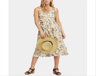 FREE PEOPLE Womens Ivory Floral Sleeveless V Neck MIDI Sheath Dress Size S