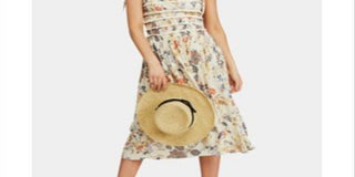 FREE PEOPLE Womens Ivory Floral Sleeveless V Neck MIDI Sheath Dress Size S