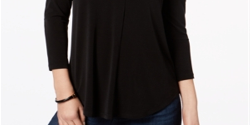 Charter Club Women's 3/4 Sleeve Top Black Size X-Small